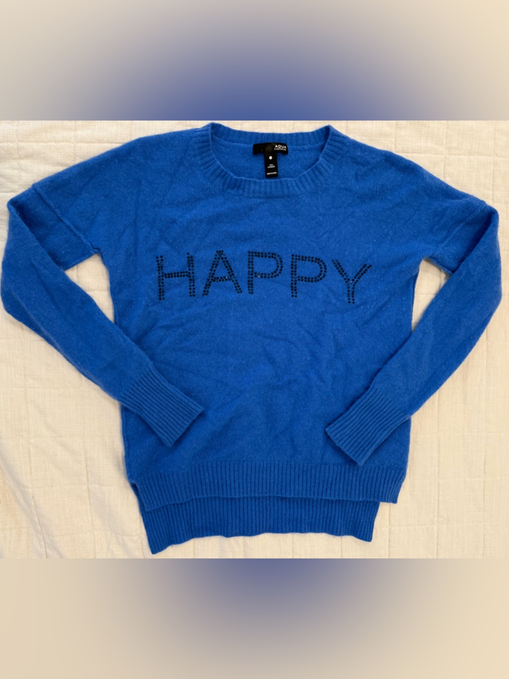 Aqua Electric Blue 'HAPPY' Crewneck Sweater